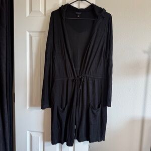 Torrid Size 2 (2x) Long Black Cinched Waist Hooded Knit Cardigan